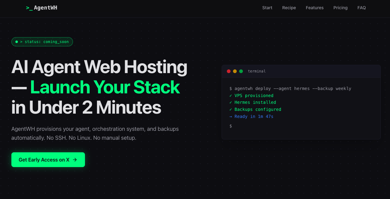 AgentWH — AI Agent Web Hosting | Launch in